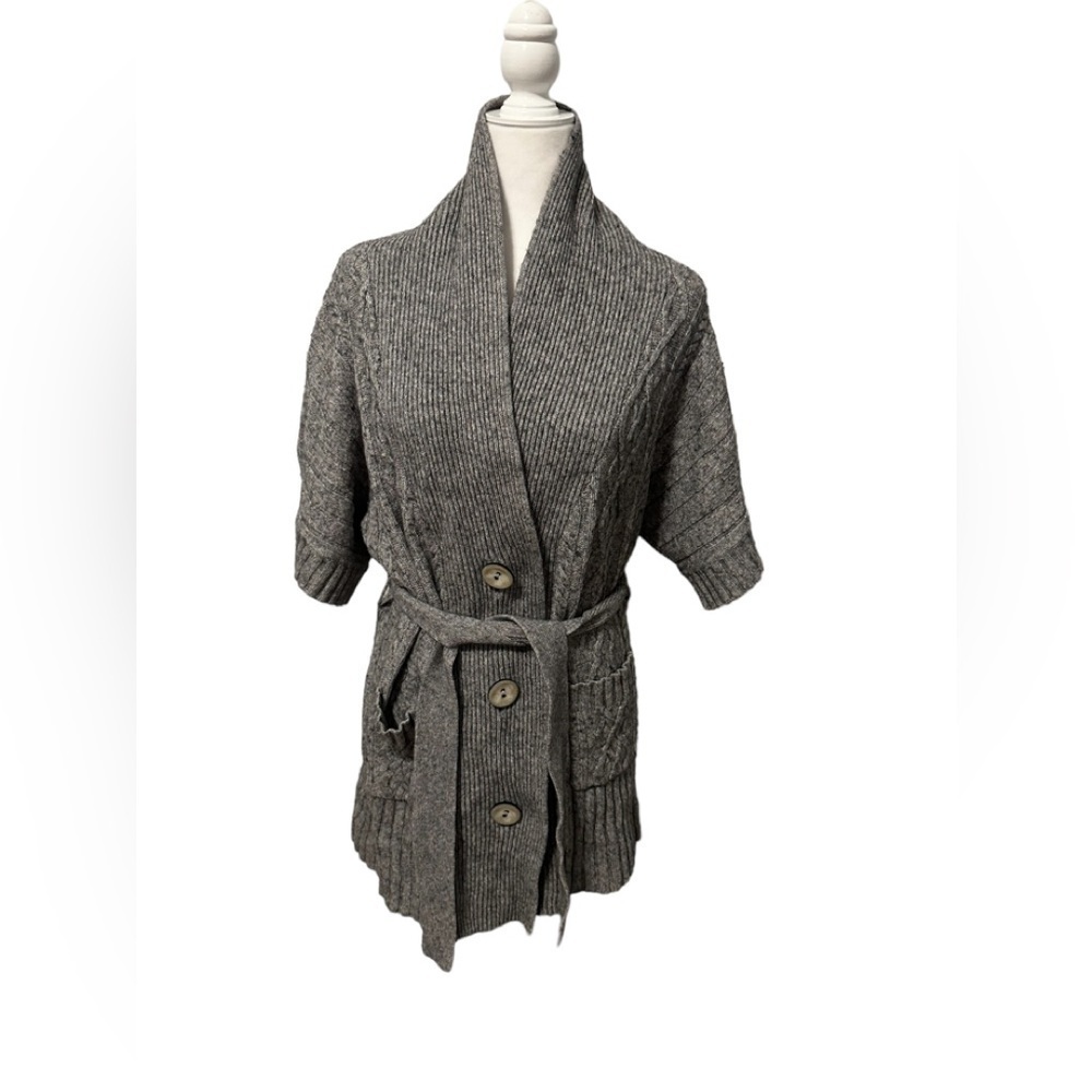 Eddie Bauer Gray Sweater Coat Cardigan Wool Cotton Blend Size Large Grandpa Cozy - Picture 1 of 9